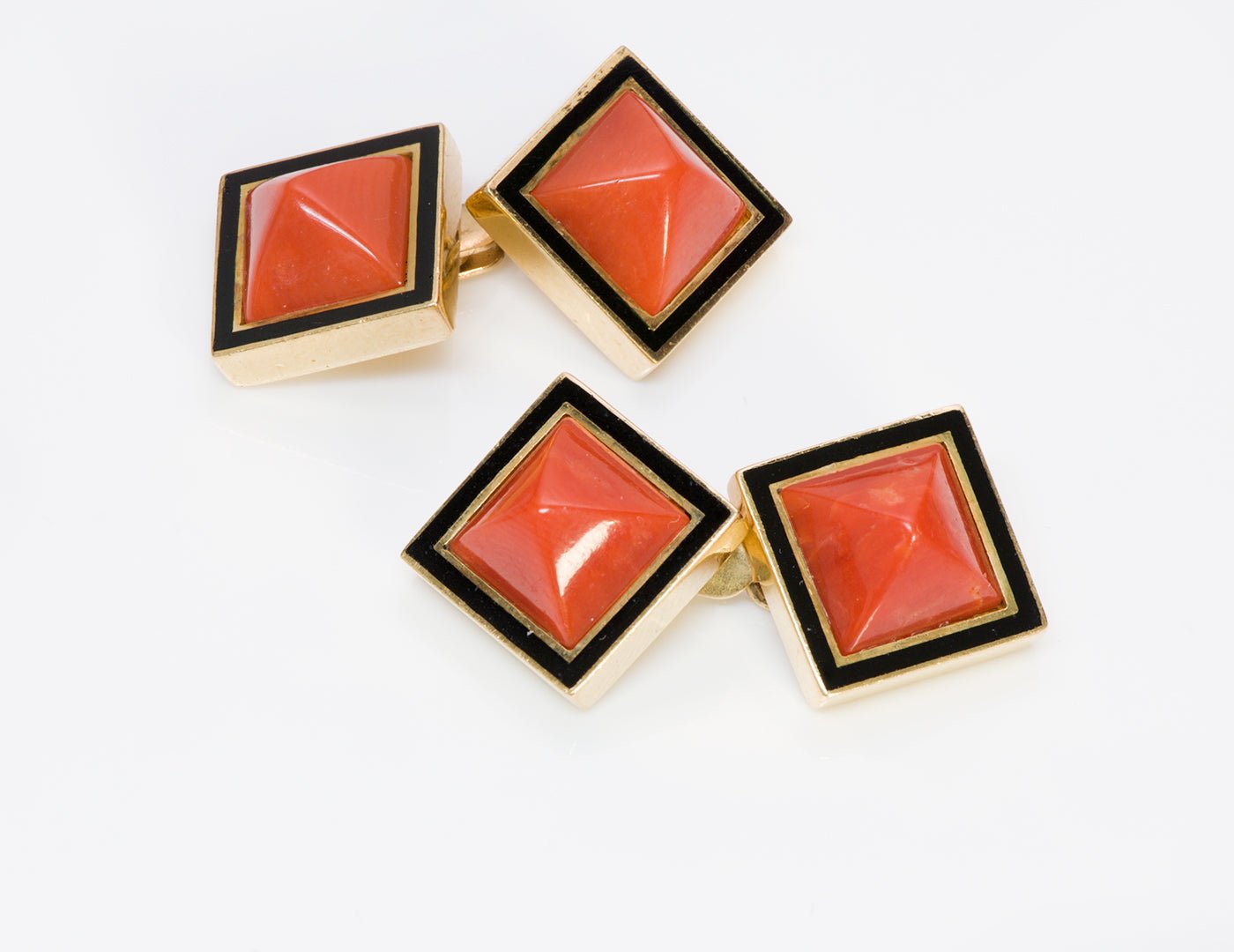 Vintage Gold Pyramid Coral Enamel Cufflinks
