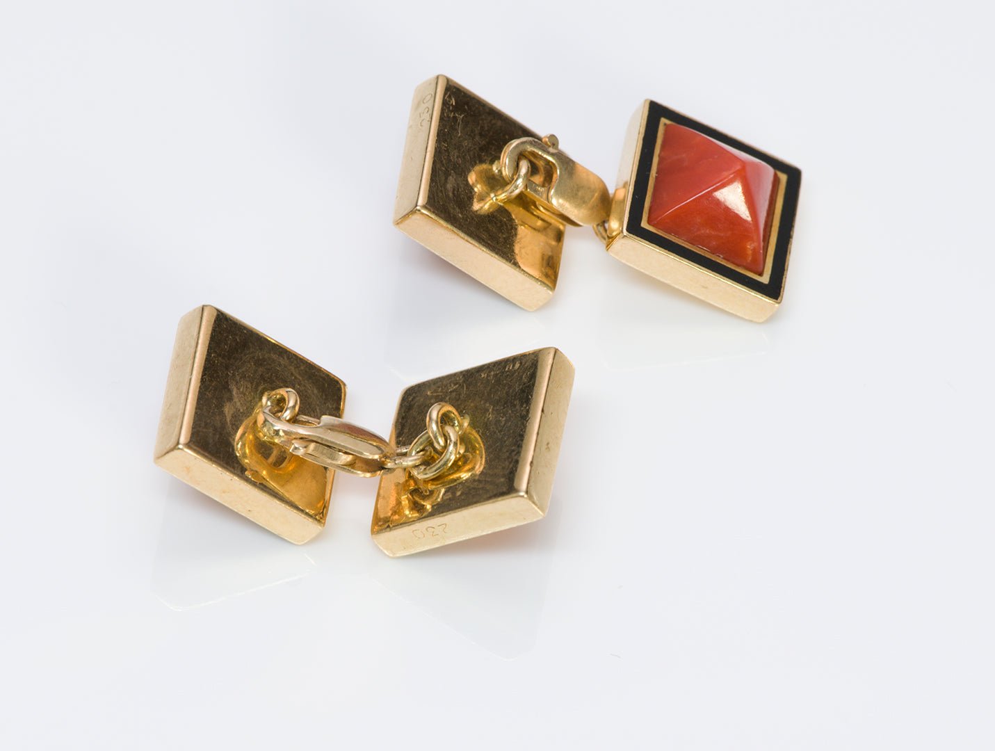 Vintage Gold Pyramid Coral Enamel Cufflinks