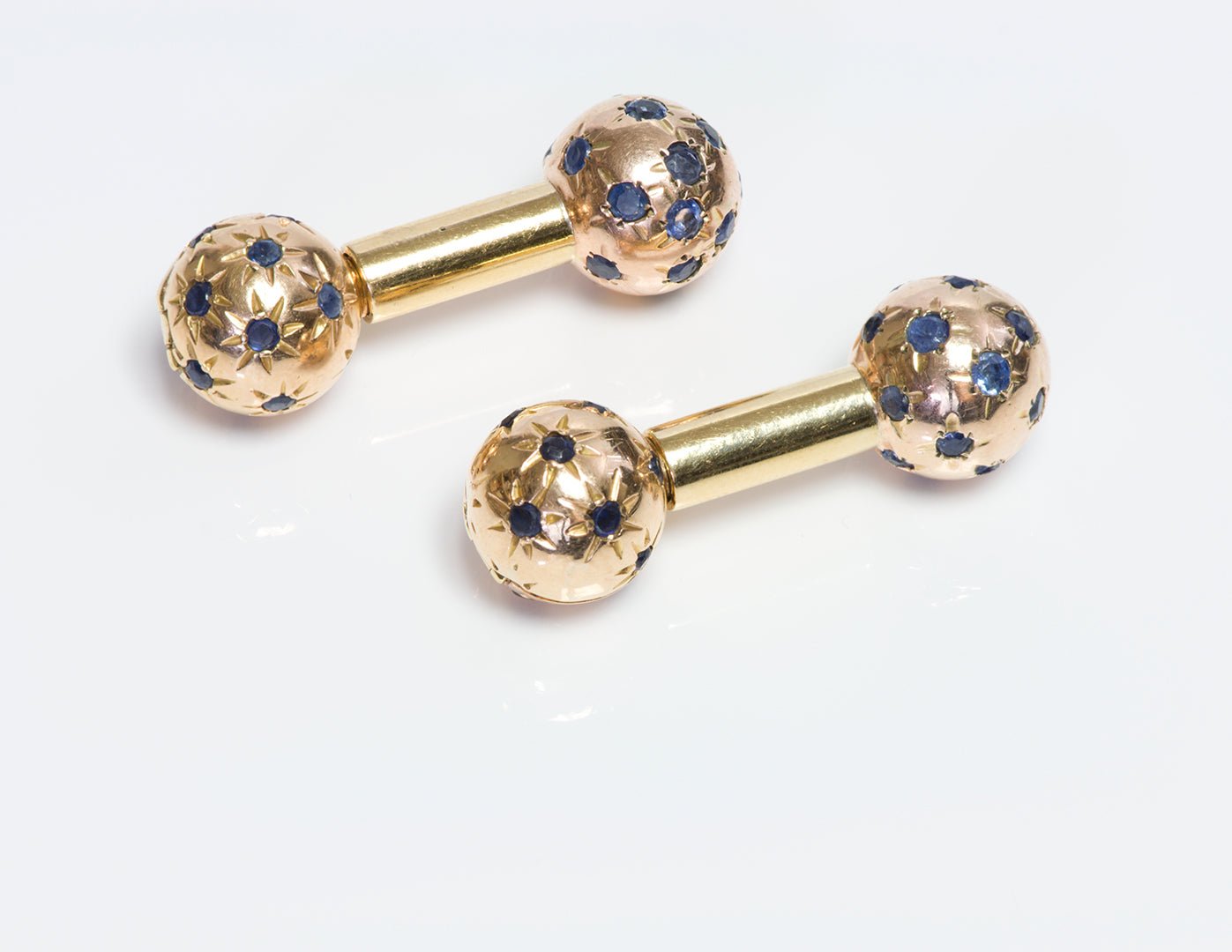 Vintage Gold Sapphire Barbell Cufflinks