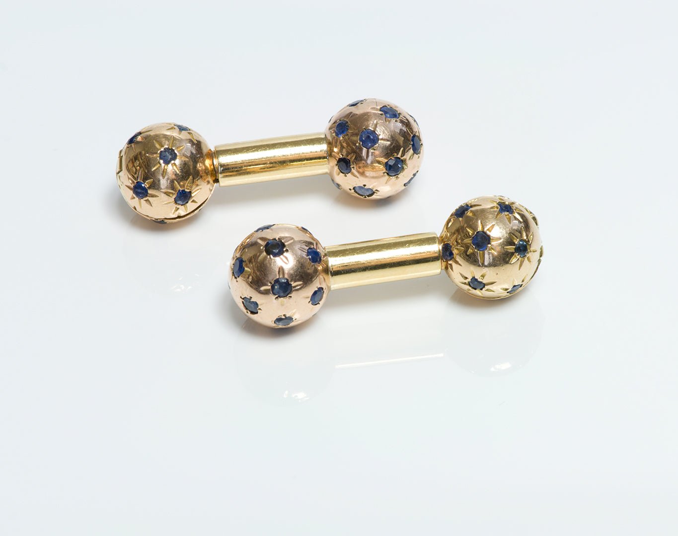Vintage Gold Sapphire Barbell Cufflinks