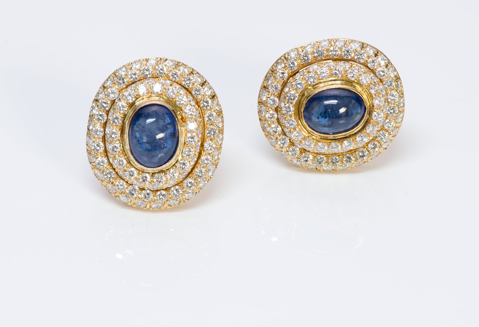 Vintage Gold Sapphire Diamond Oval Earrings