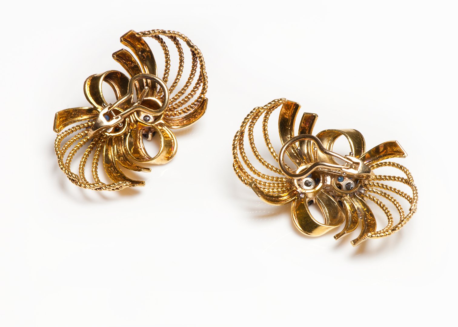 Vintage Gold Sapphire Diamond Swirl Earrings
