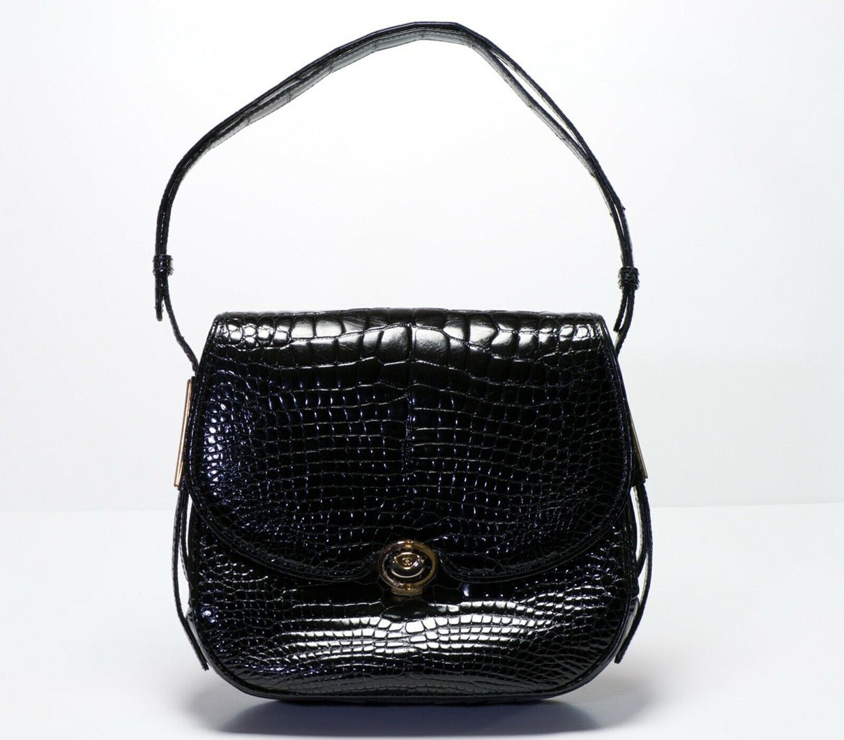 Vintage GUCCI Black Crocodile Flap Women's Shoulder Bag