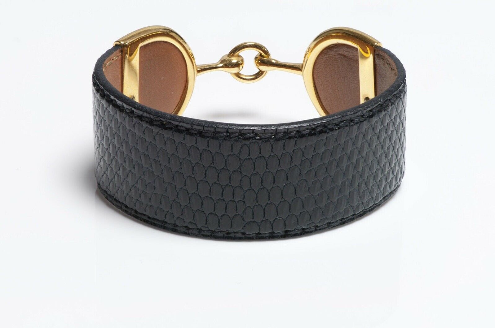 Vintage HERMES Paris Deux Eperons Black Lizard Bracelet