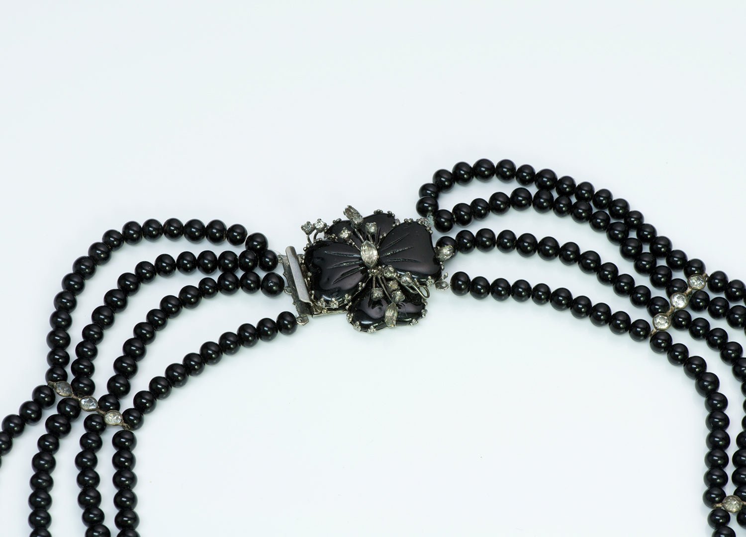 Vintage Hobé Black Glass Beads Necklace