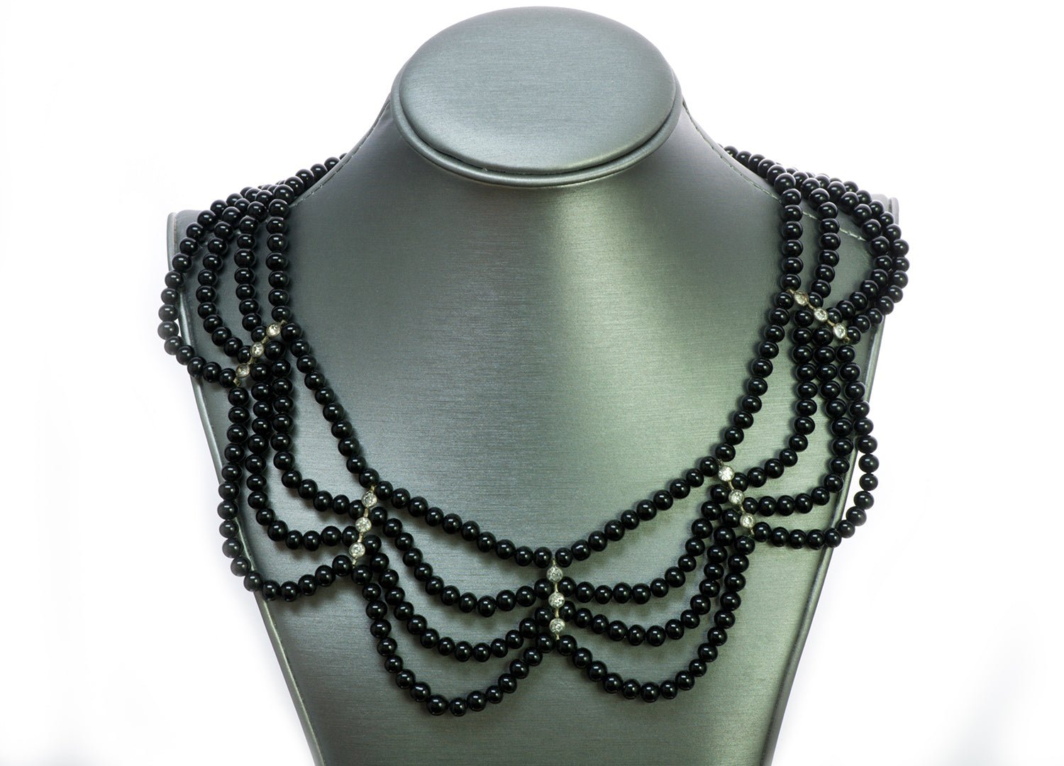 Vintage Hobé Black Glass Beads Necklace