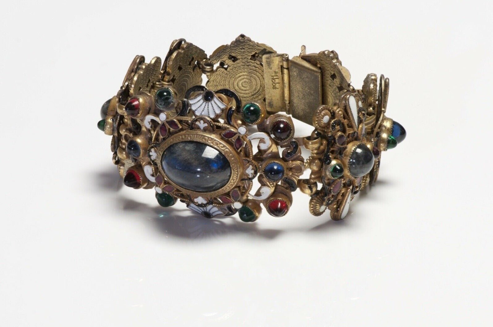 Vintage HOBE Cabochon Glass White Enamel Bracelet