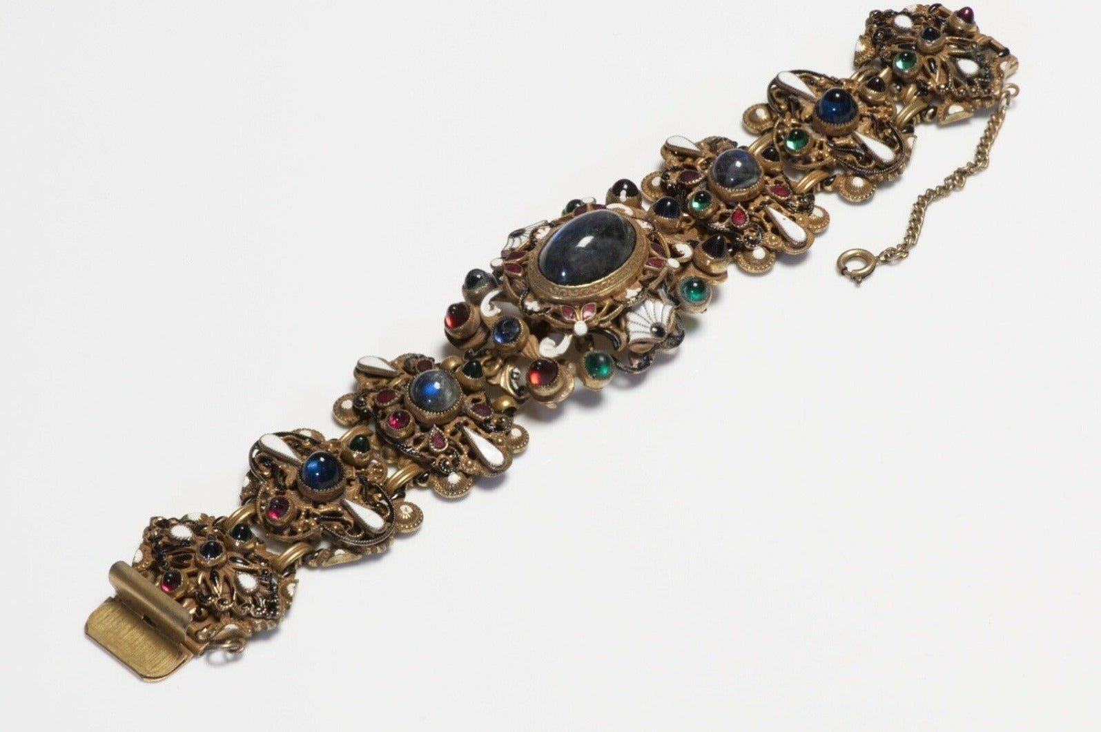 Vintage HOBE Cabochon Glass White Enamel Bracelet