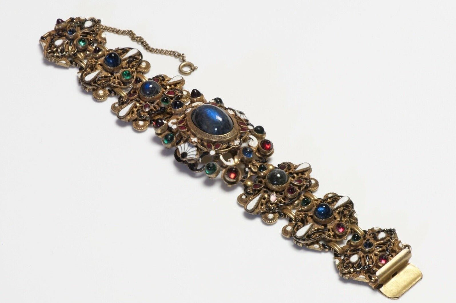 Vintage HOBE Cabochon Glass White Enamel Bracelet