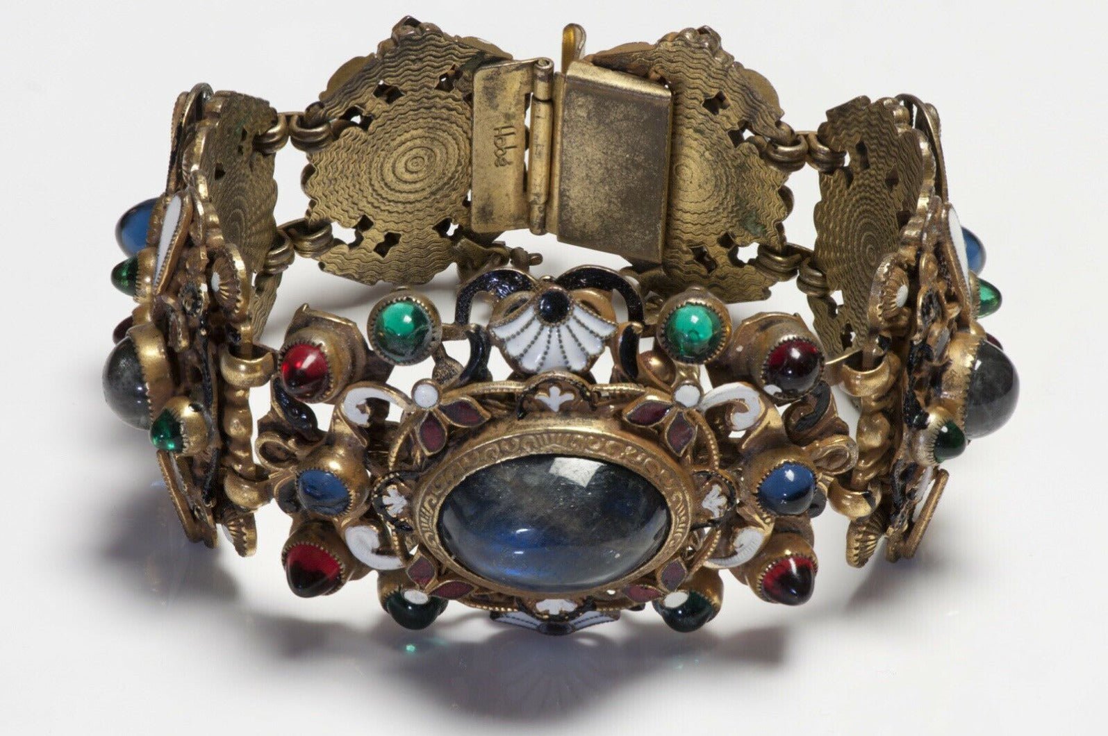 Vintage HOBE Cabochon Glass White Enamel Bracelet