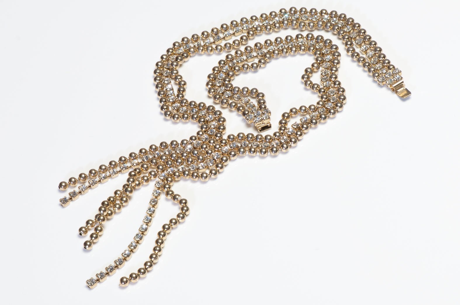 Vintage Hobe Gold Plated Beads Crystal Tassel Necklace