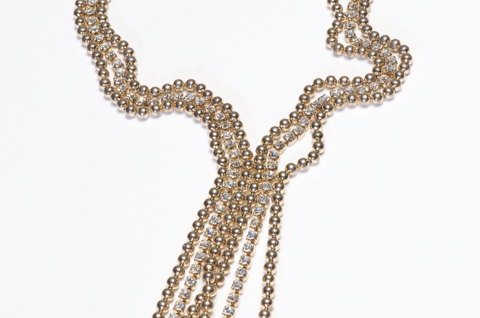 Vintage Hobe Gold Plated Beads Crystal Tassel Necklace