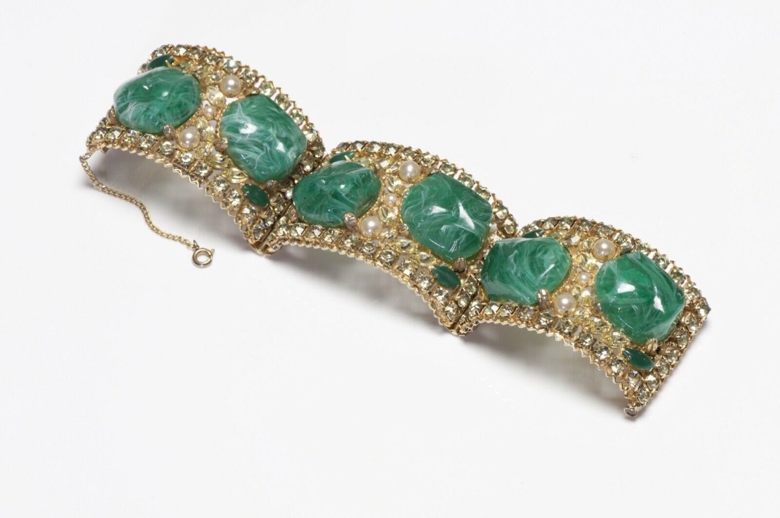 Vintage HOBE Green Poured Glass Crystal Bangle Bracelet