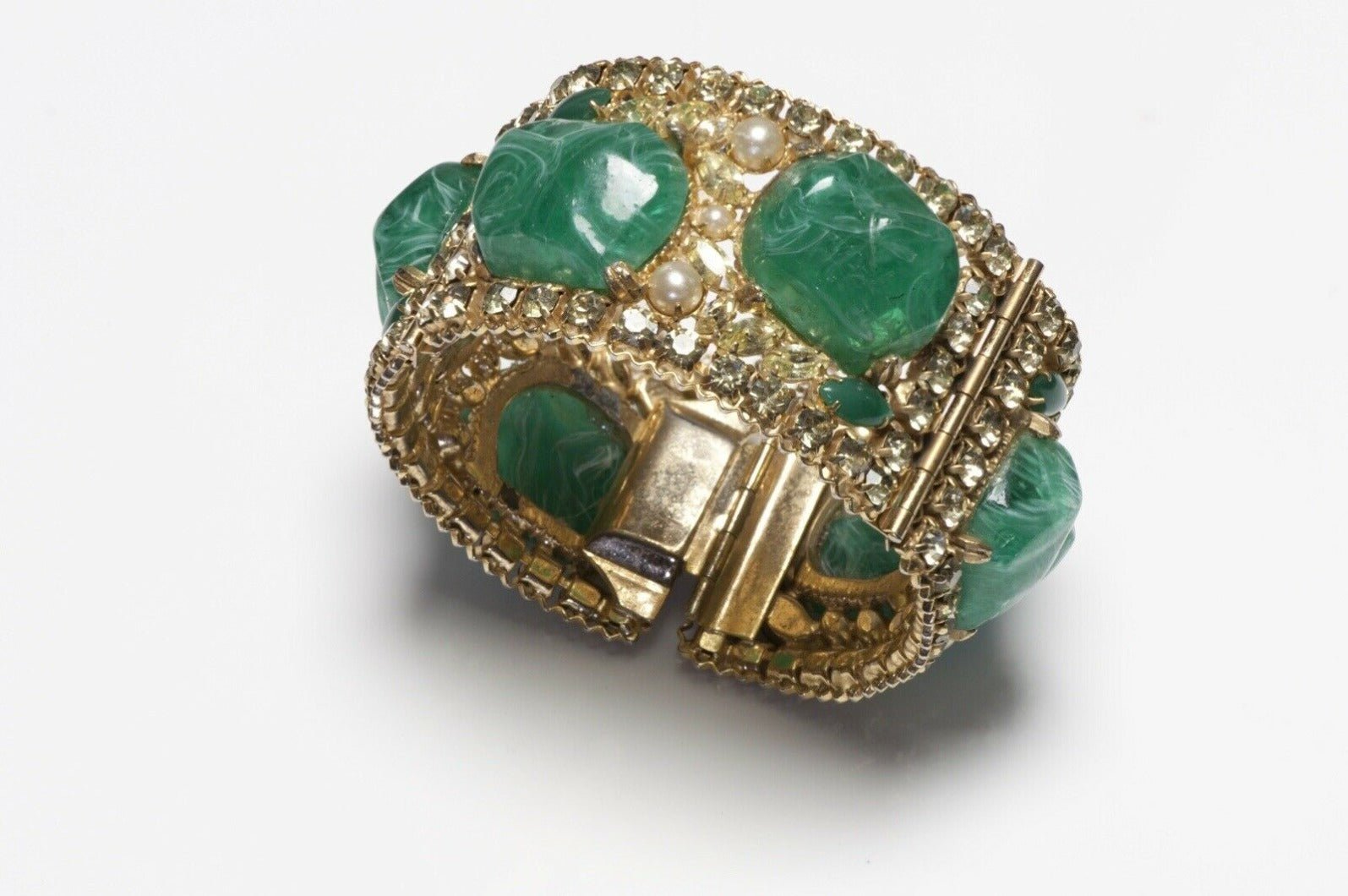 Vintage HOBE Green Poured Glass Crystal Bangle Bracelet