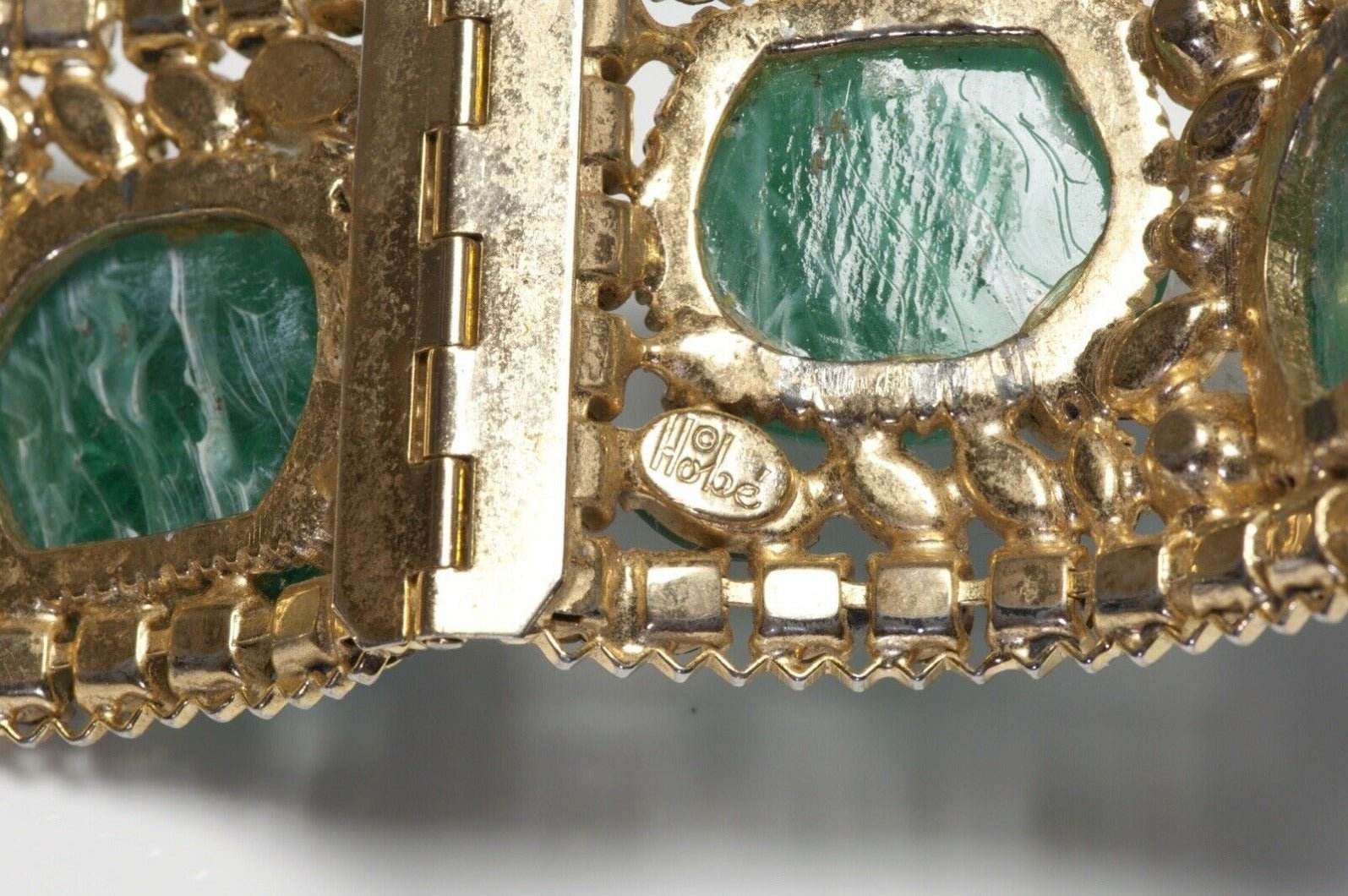 Vintage HOBE Green Poured Glass Crystal Bangle Bracelet