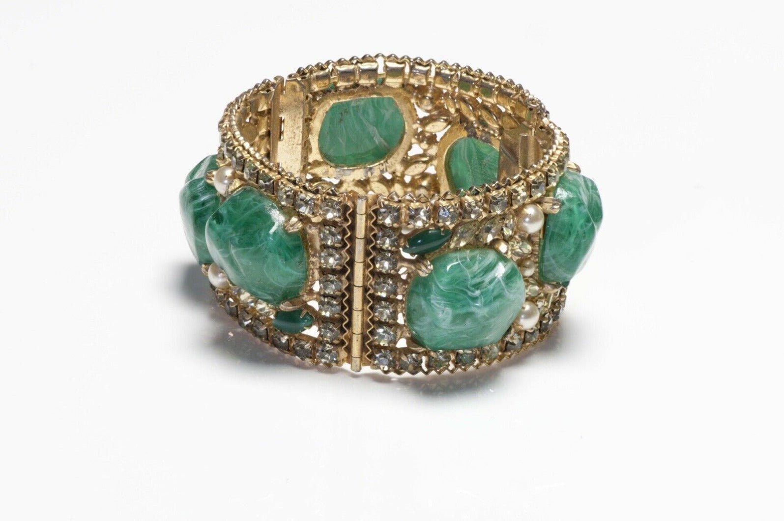Vintage HOBE Green Poured Glass Crystal Bangle Bracelet