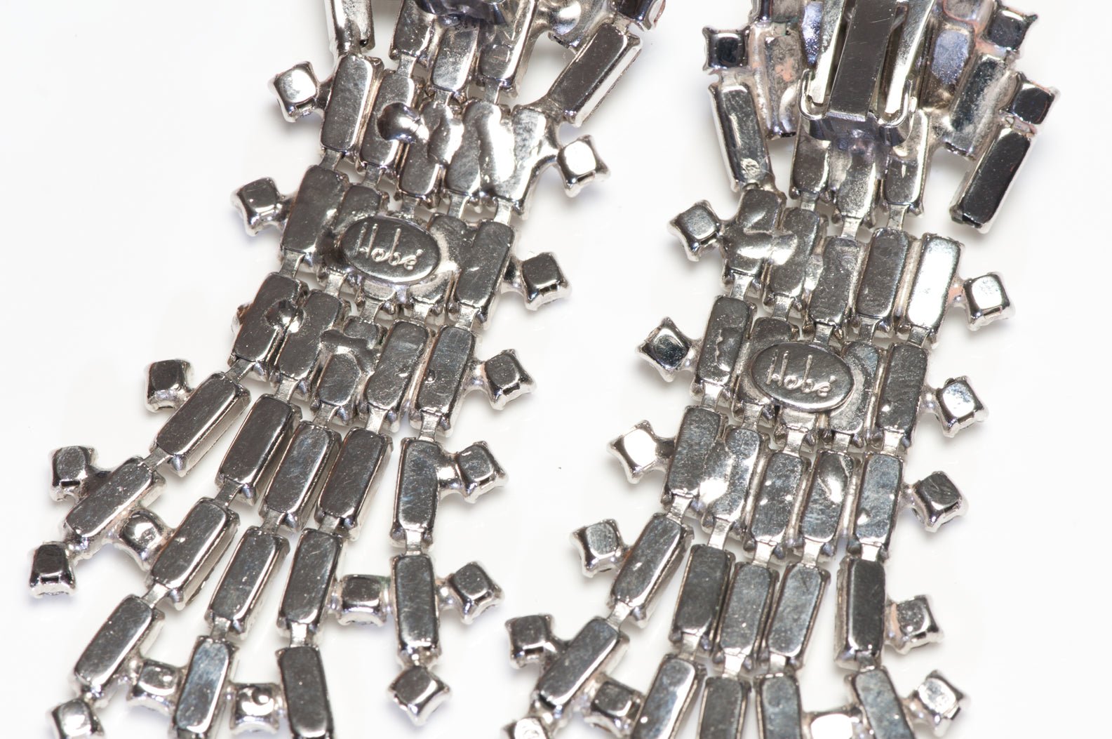 Vintage Hobe Long Rhodium Plated Crystal Tassel Earrings