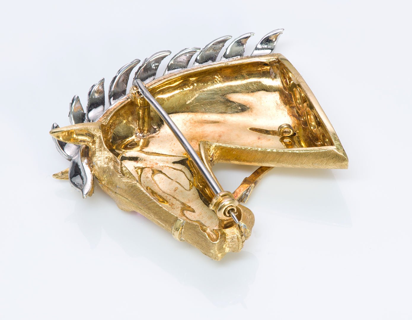 Vintage Horse Ruby Gold Brooch