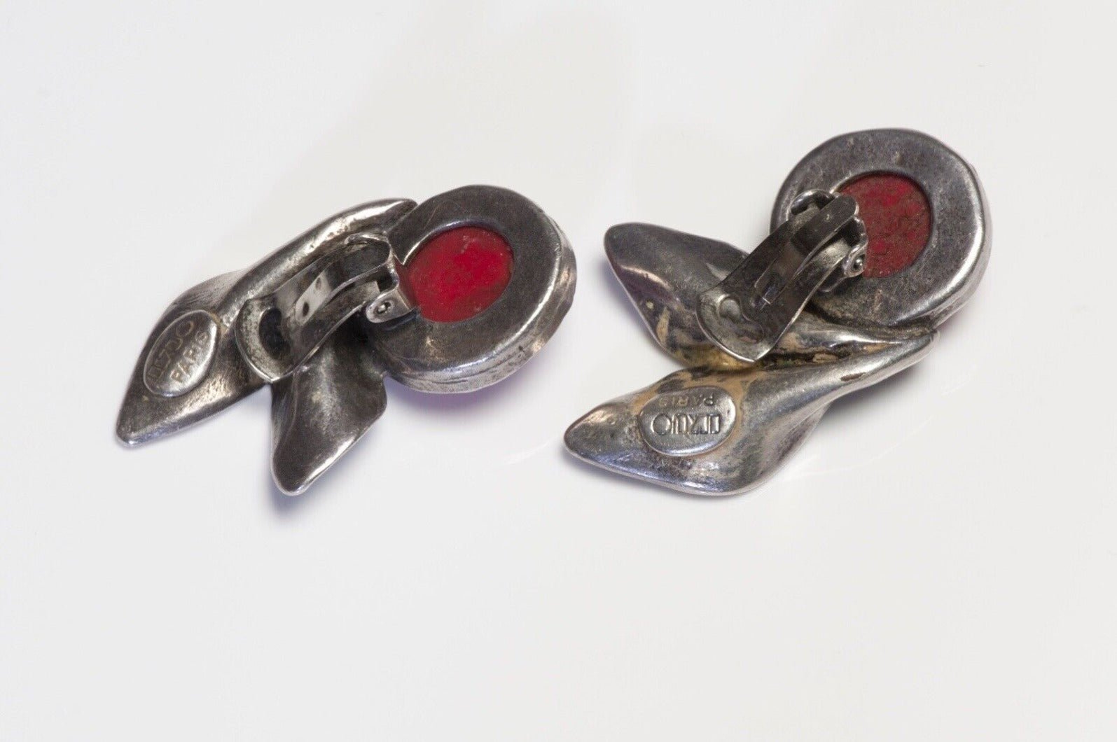 Vintage IKUO Ichimori Paris Red Poured Glass Flower Earrings
