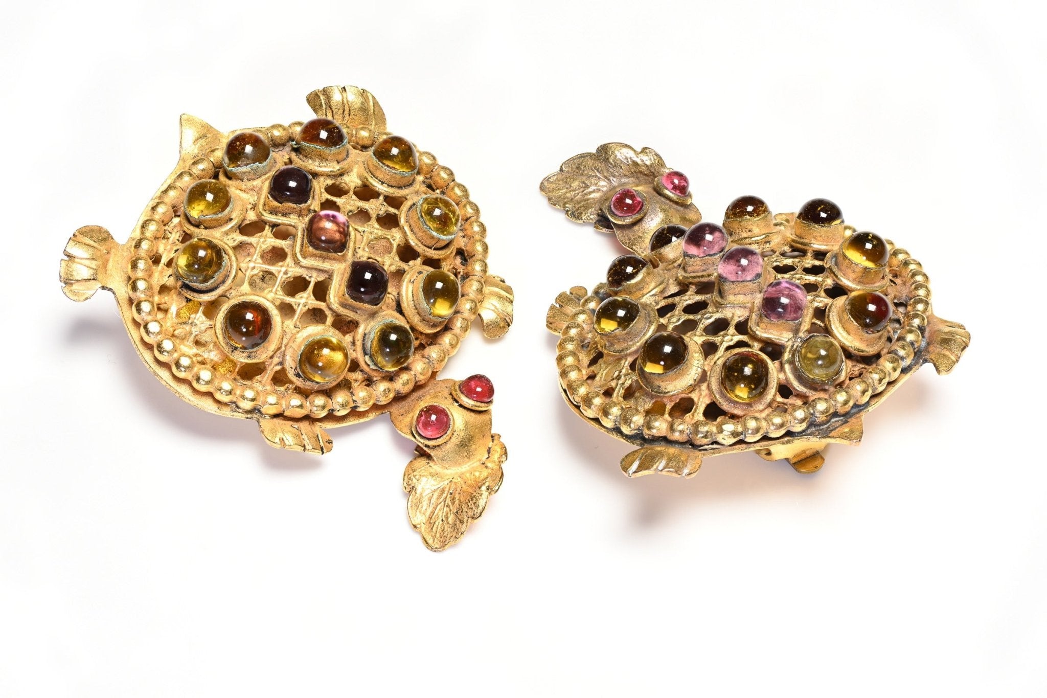 Vintage Isabel Canovas Paris Mathilde Gripoix Purple Glass Turtle Earrings