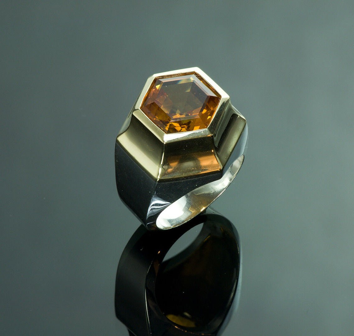 Vintage JL Citrine 18K Yellow Gold & Sterling Silver Ring Earrings