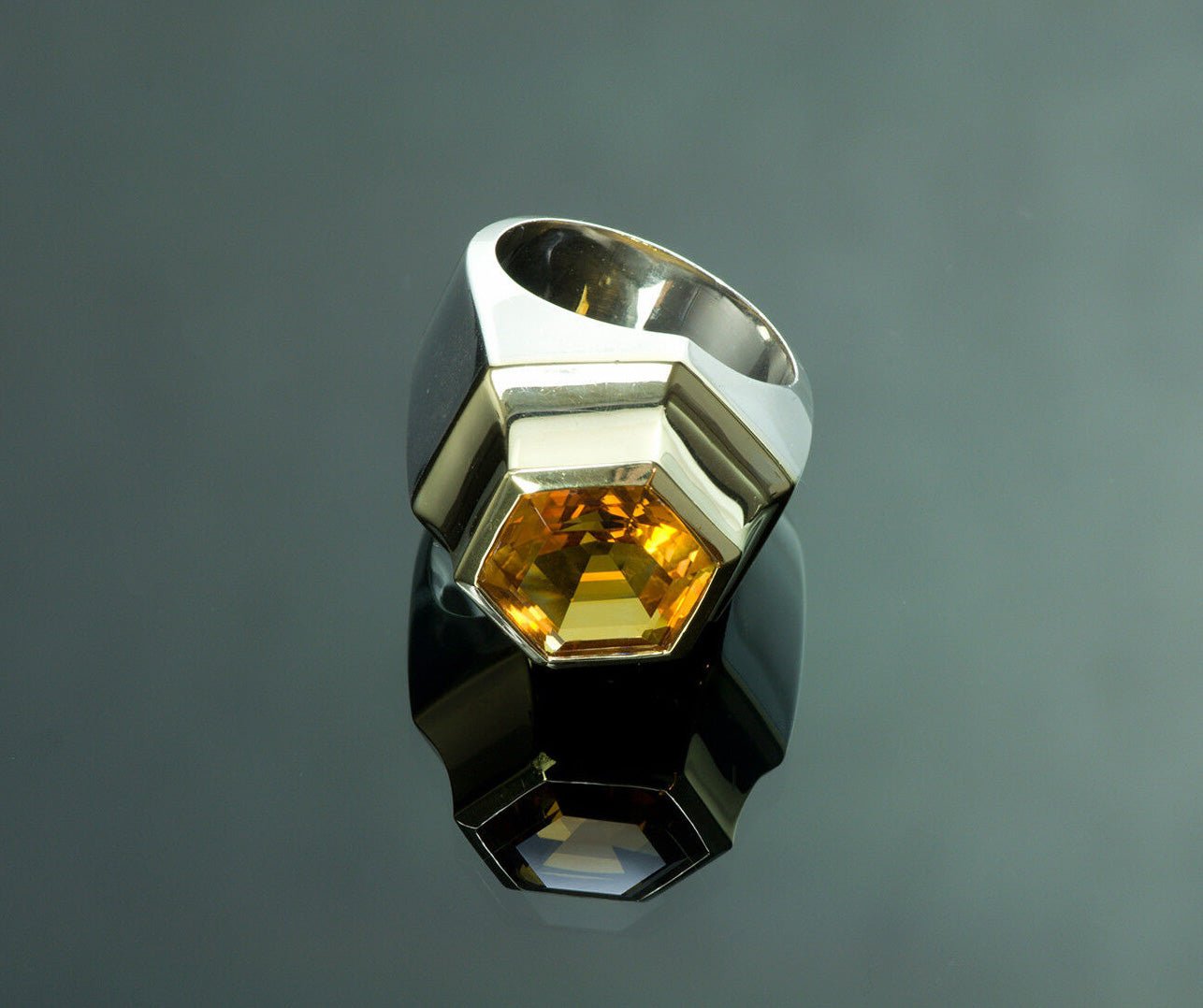 Vintage JL Citrine 18K Yellow Gold & Sterling Silver Ring Earrings