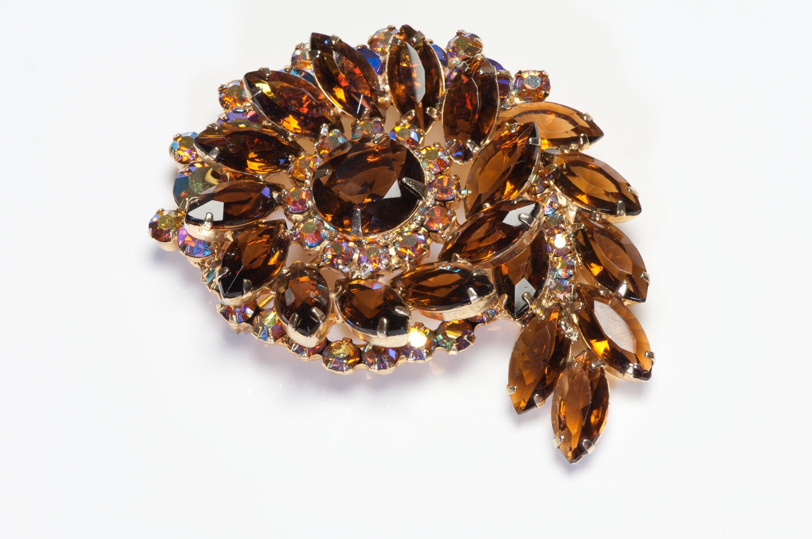 Vintage Juliana Brown Aurora Borealis Crystal Flower Brooch