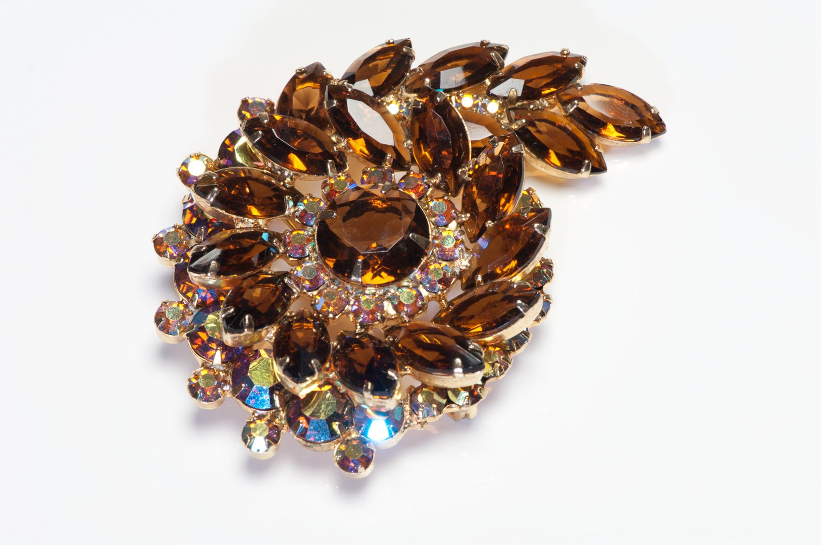 Vintage Juliana Brown Aurora Borealis Crystal Flower Brooch