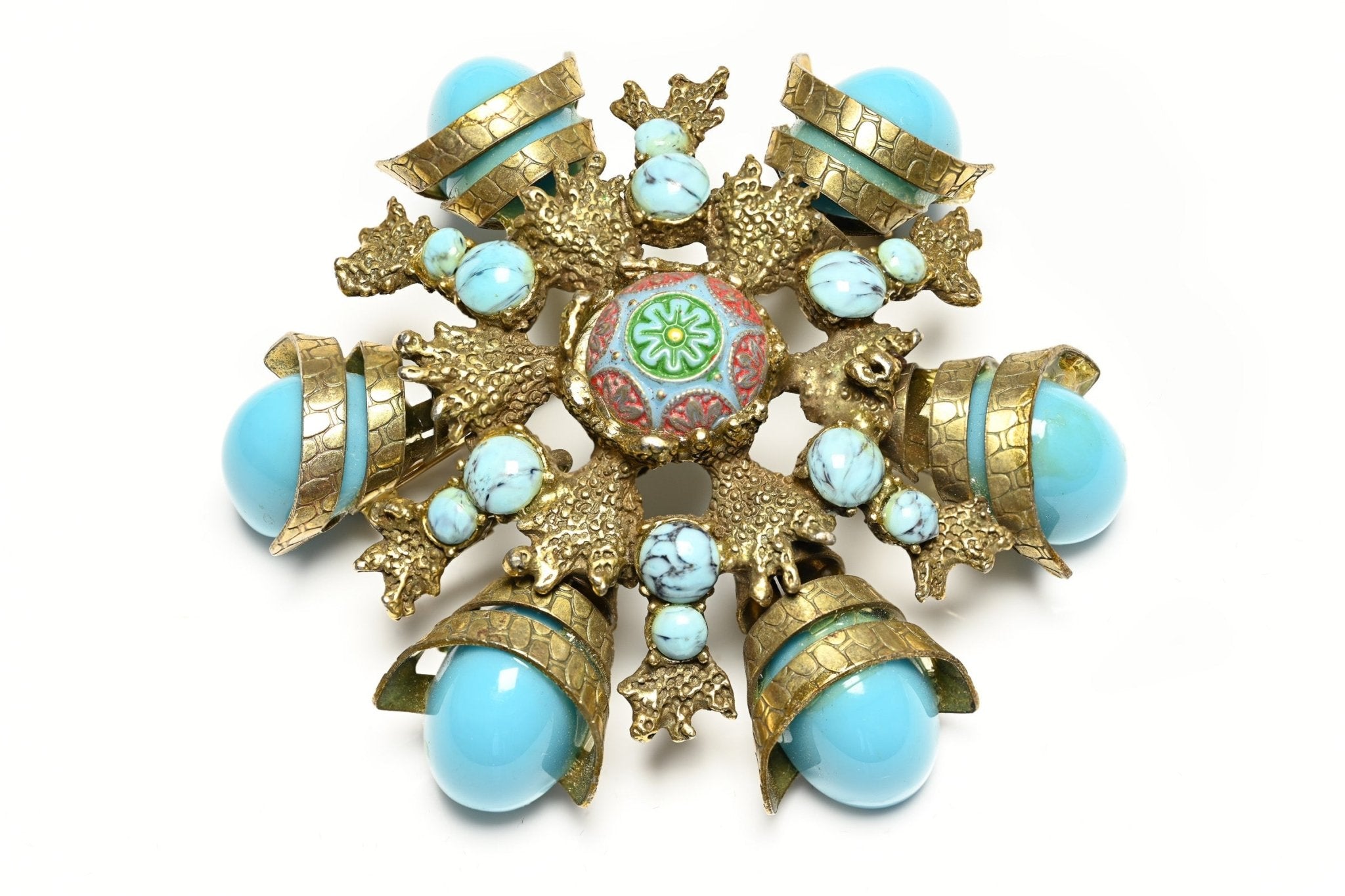 Vintage Juliana Delizza & Elster Morrocan Matrix Blue Beads Brooch