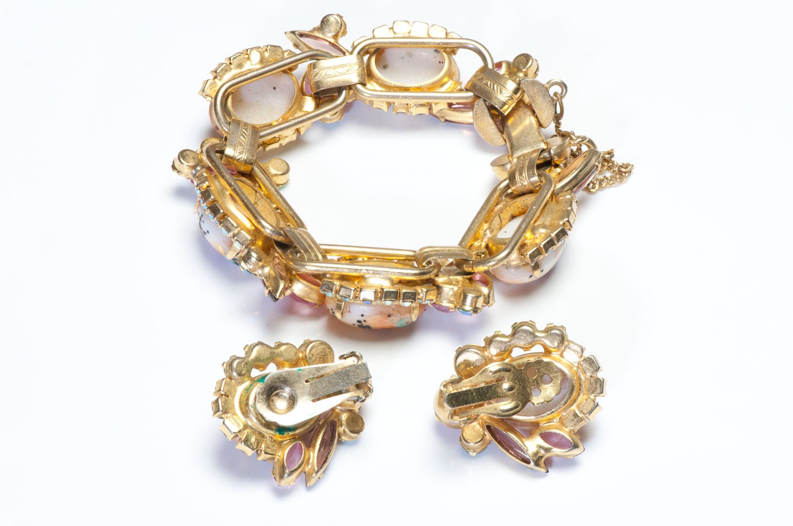 Vintage Juliana Easter Egg Aurora Borealis Pink Crystal Bracelet Earrings Set