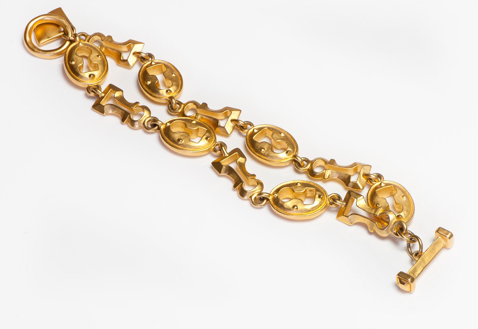 Vintage Karl Lagerfeld Gold Plated Double Key Hole Chain Bracelet