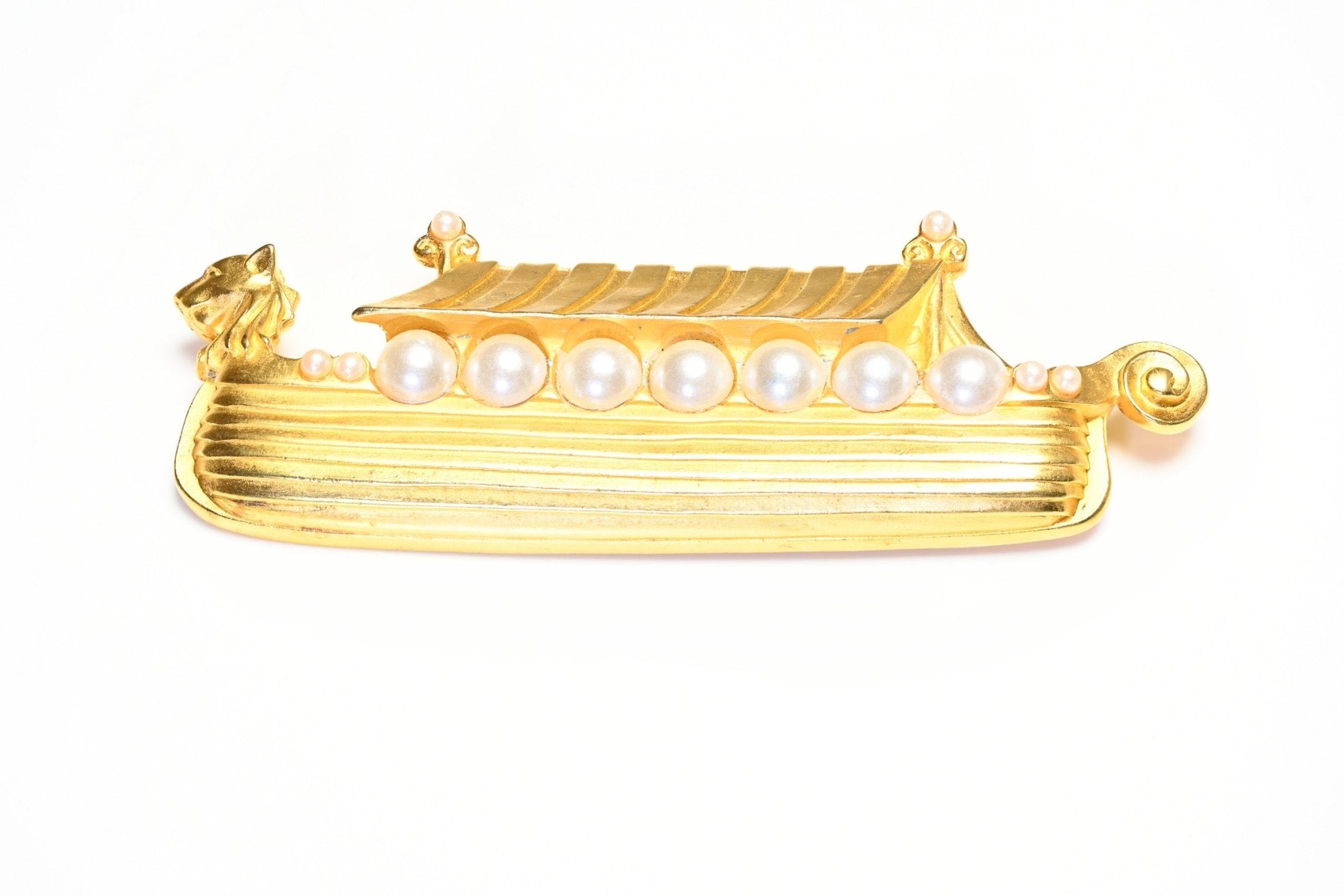 Vintage Karl Lagerfeld Paris Gold Plated Boat Pearl Brooch