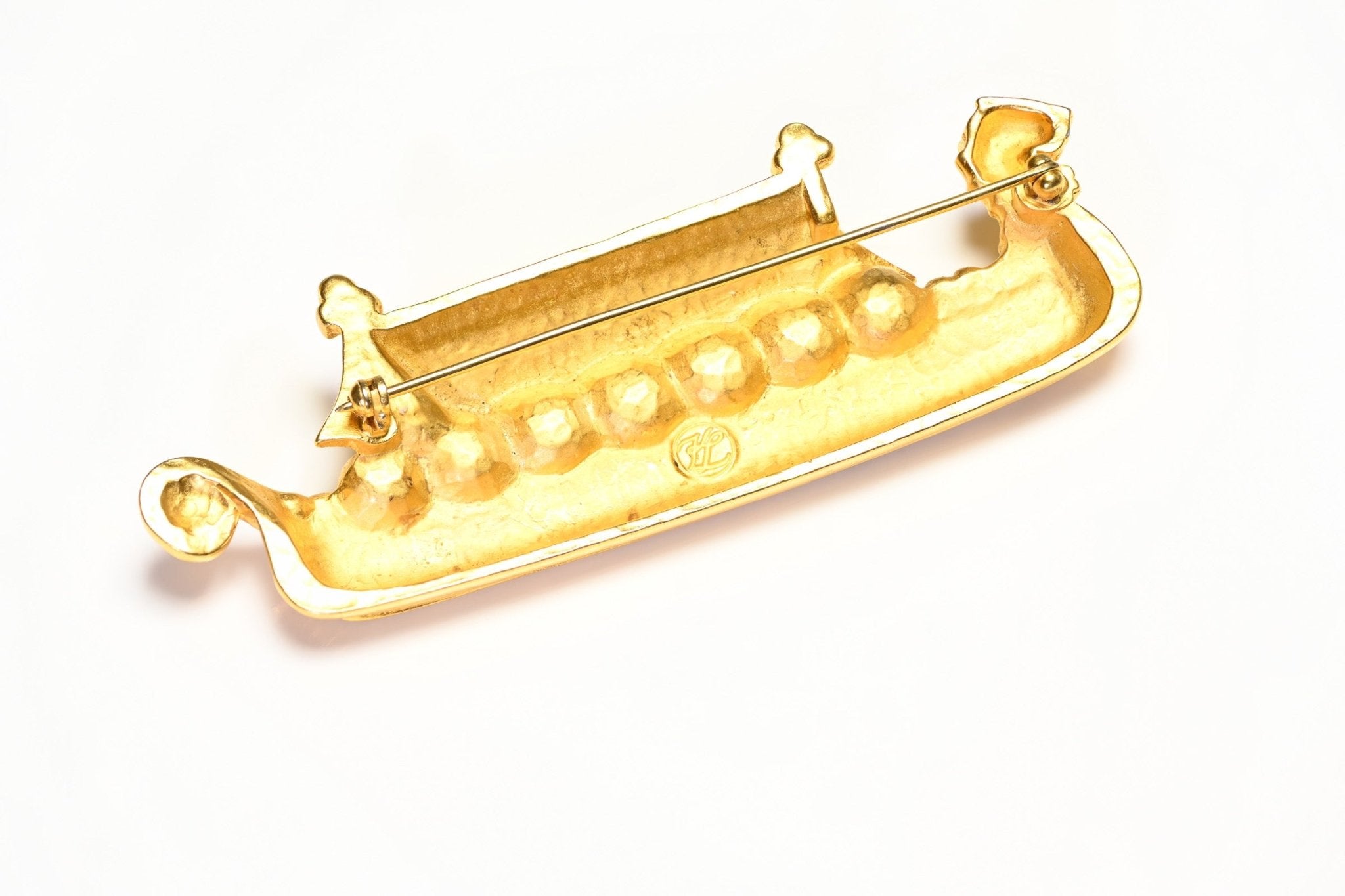 Vintage Karl Lagerfeld Paris Gold Plated Boat Pearl Brooch