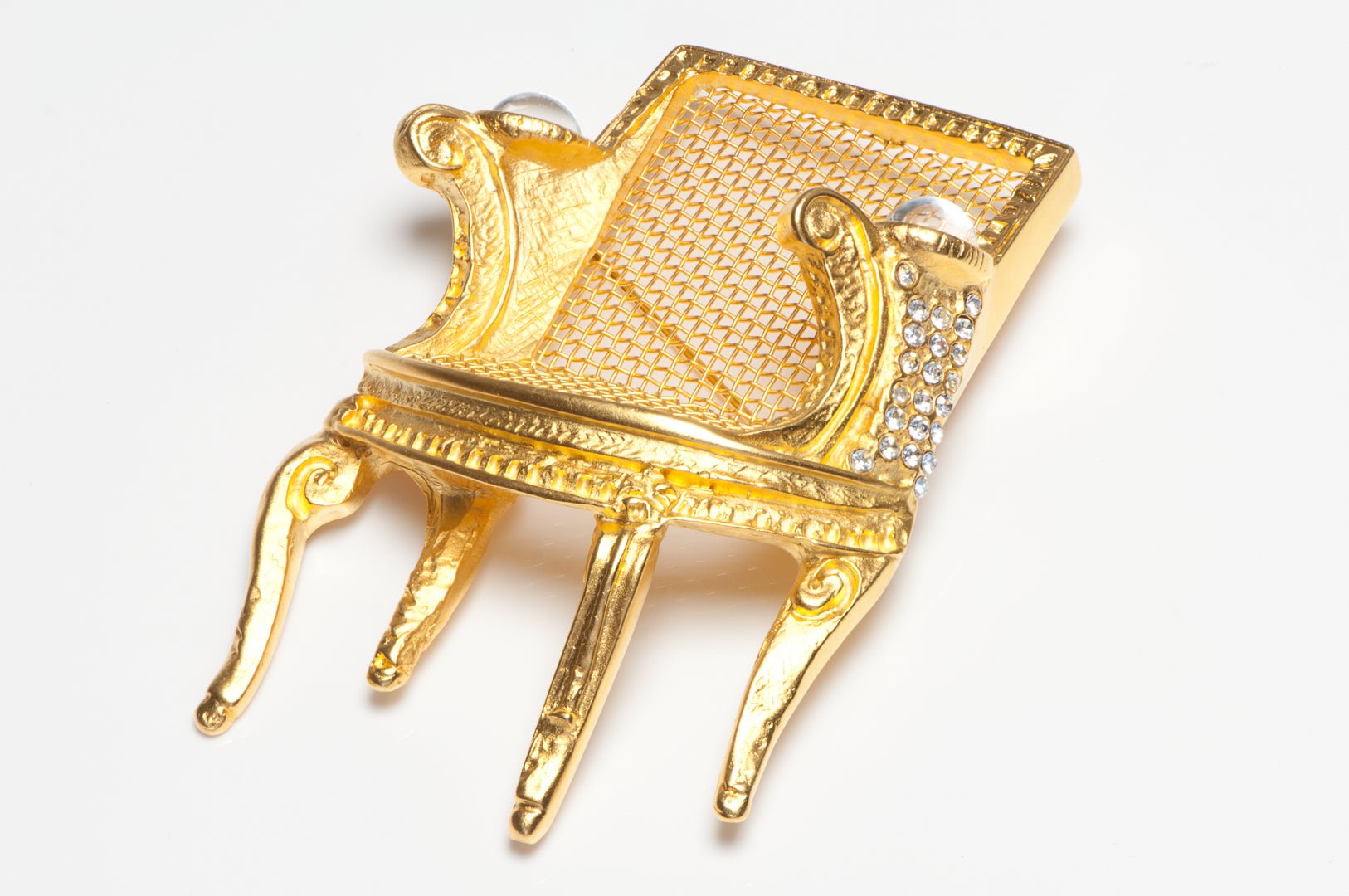 Vintage Karl Lagerfeld Paris Gold Plated Crystal Louis XIV Chair Brooch