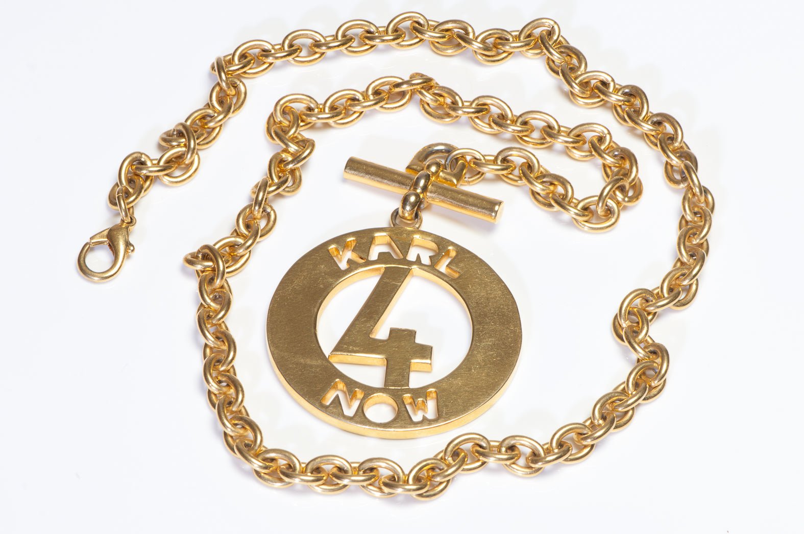 Vintage Karl Lagerfeld Paris Gold Plated Karl 4 Now Pendant Chain Necklace