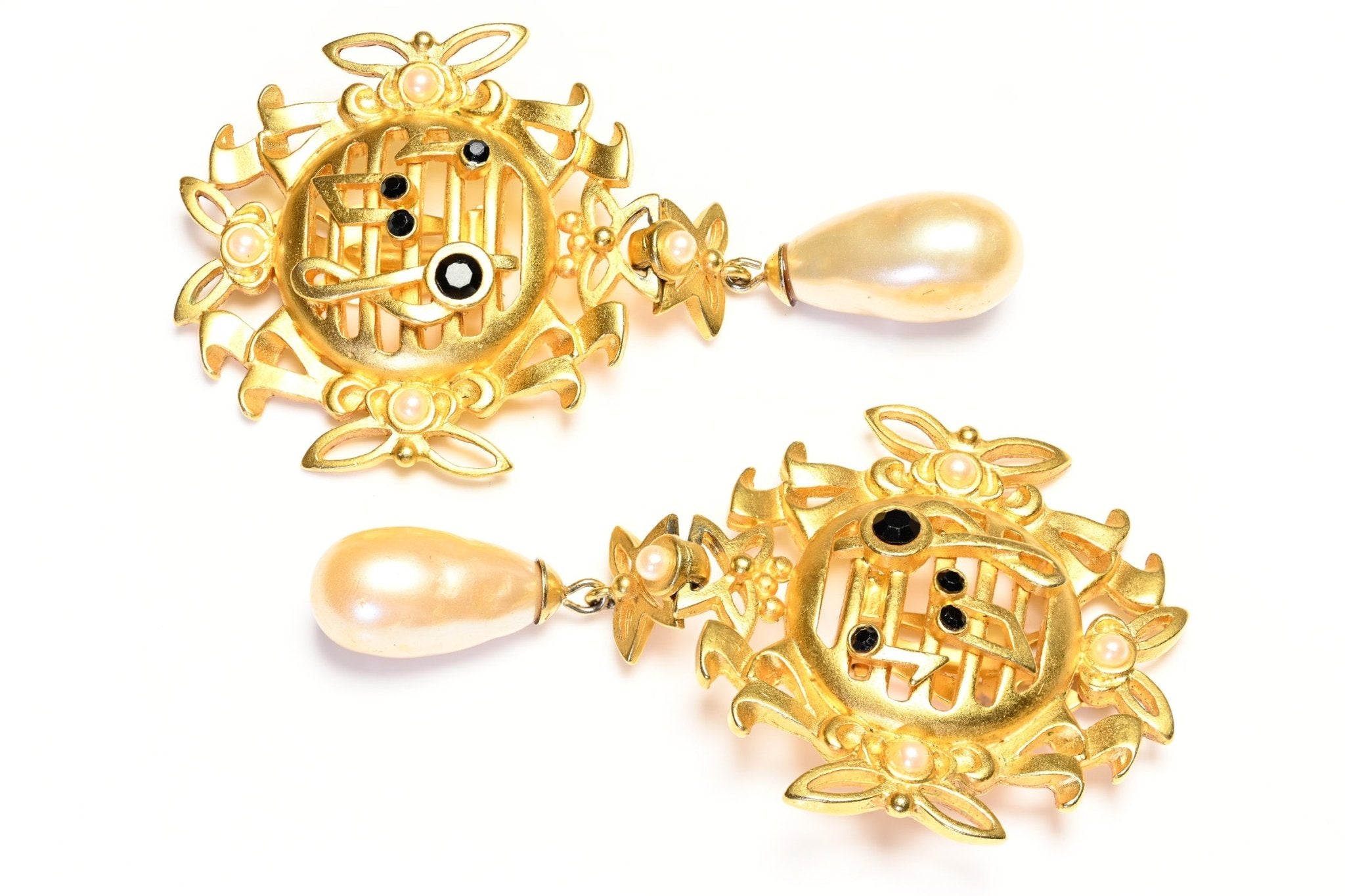 Vintage Karl Lagerfeld Paris Music Collection Key Note Pearl Drop Earrings