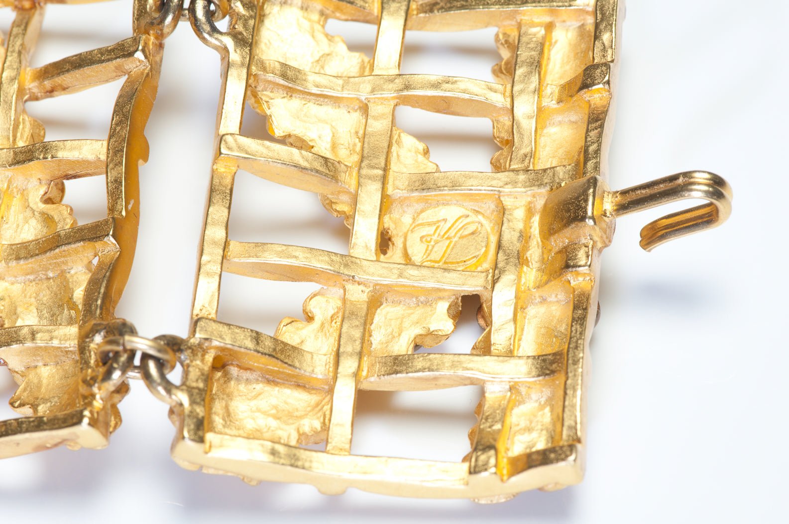 Vintage Karl Lagerfeld Paris Wide Floral Cage Letter Cabochon Chain Bracelet