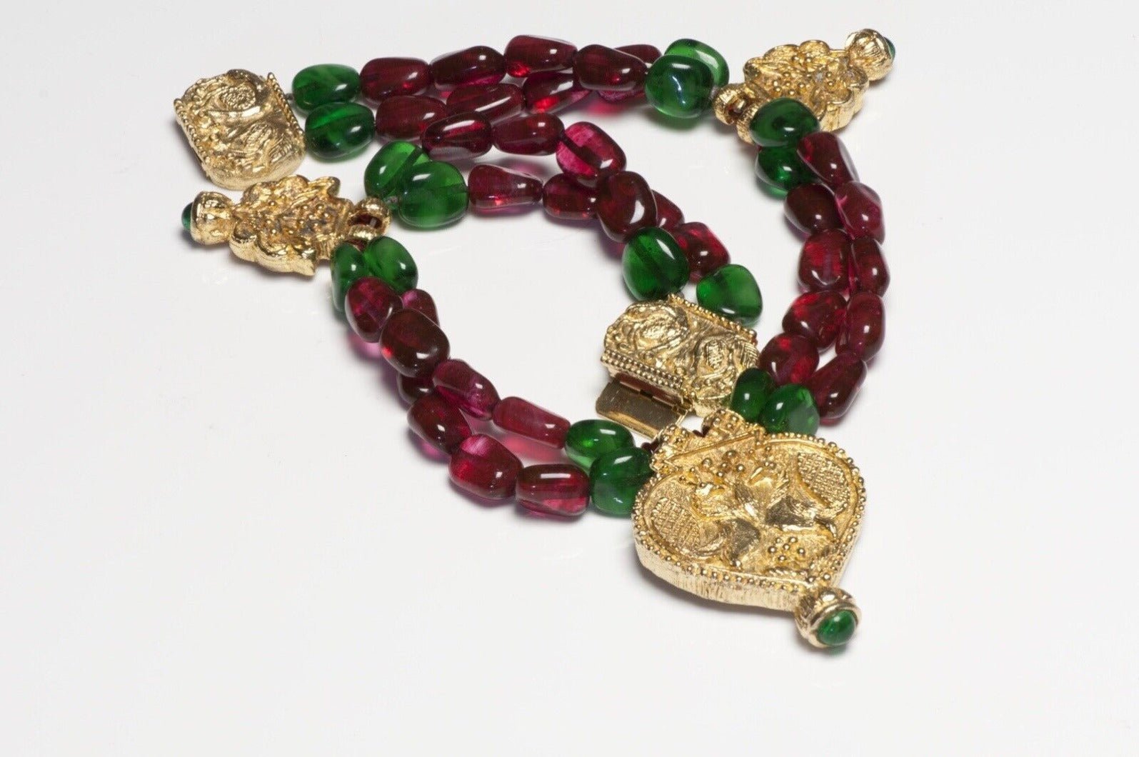 Vintage Kenneth Jay Lane Glass Beads Peacock Collar Necklace
