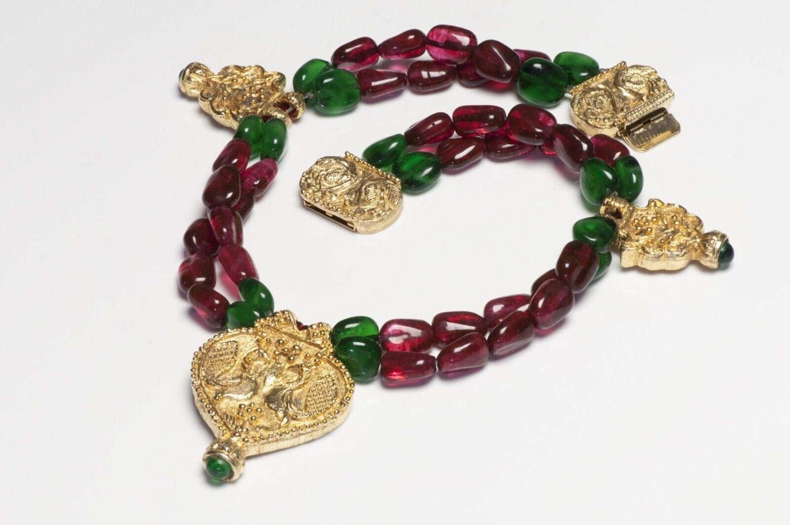 Vintage Kenneth Jay Lane Glass Beads Peacock Collar Necklace