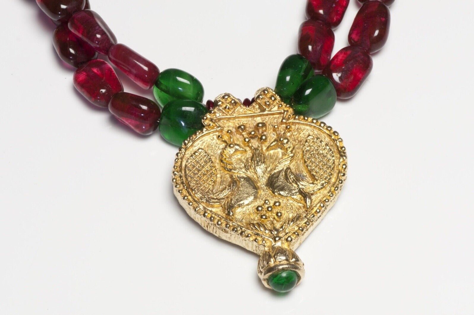 Vintage Kenneth Jay Lane Glass Beads Peacock Collar Necklace