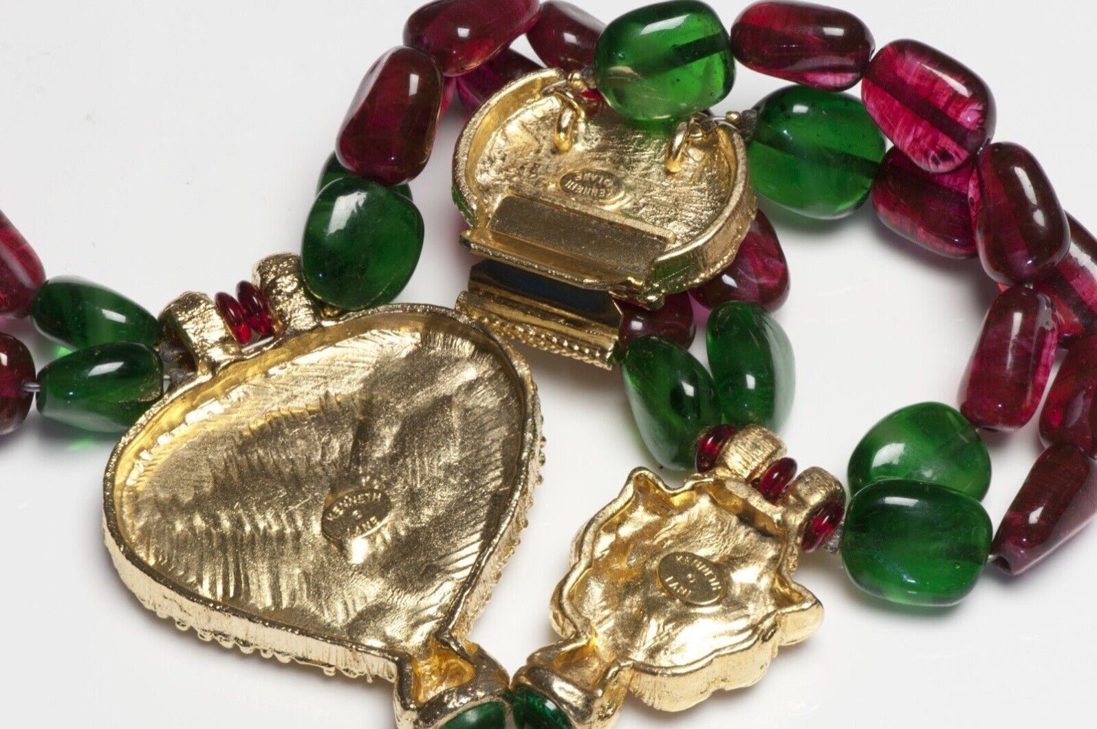 Vintage Kenneth Jay Lane Glass Beads Peacock Collar Necklace