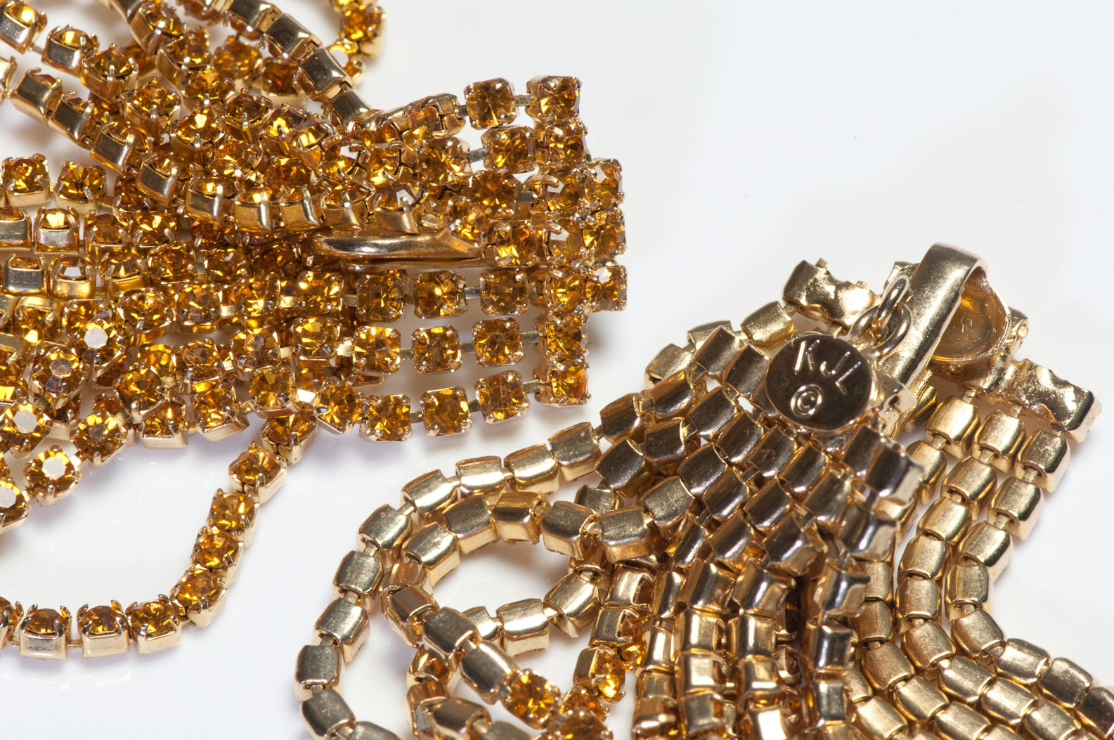Vintage Kenneth Jay Lane KJL Yellow Crystal Tassel Hoop Earrings