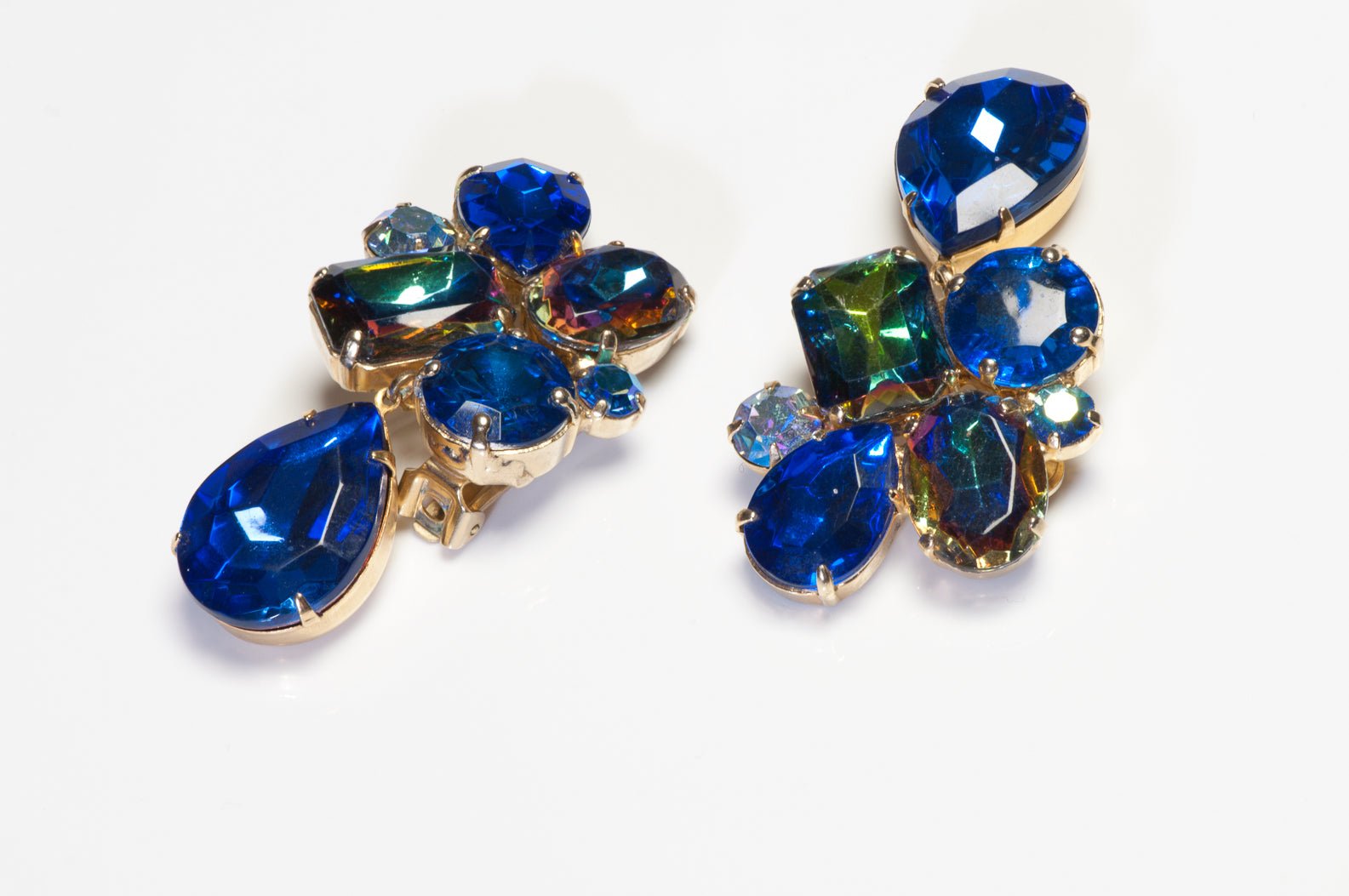 Vintage Kenneth Jay Lane Long Blue Green Watermelon Crystal Earrings