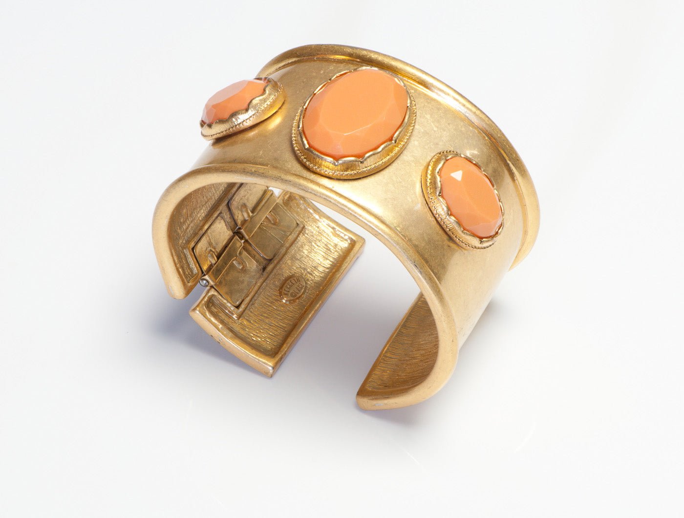 Vintage Kenneth Jay Lane Wide Gold Plated Faux Coral Cuff Bracelet