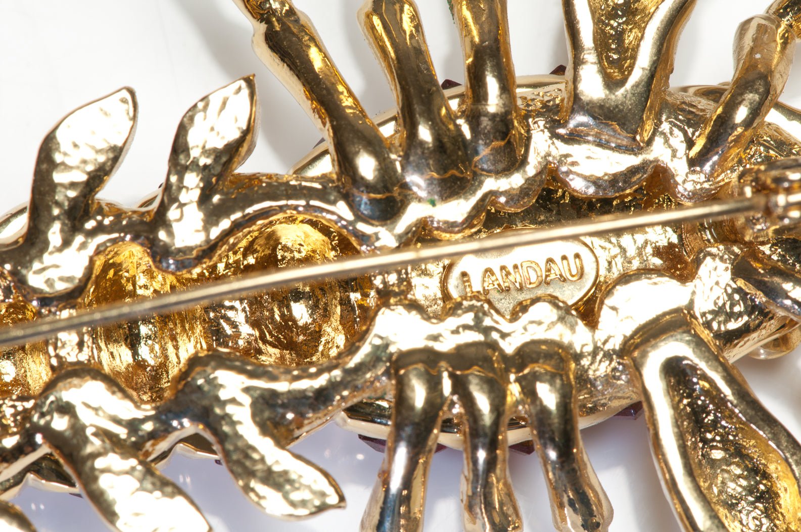 Vintage Landau Large Gold Plated Red Crystal Lobster Brooch