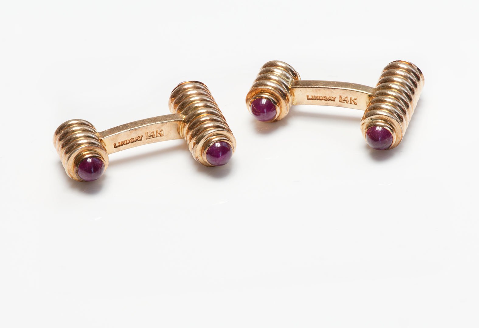 Vintage Lindsay & Co. Gold Cabochon Ruby Cufflinks