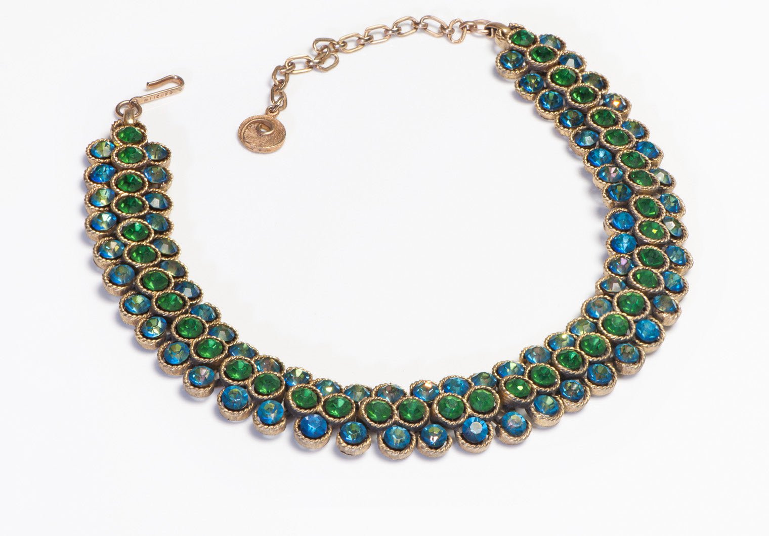 Vintage Lisner Green Blue Crystal Choker Necklace