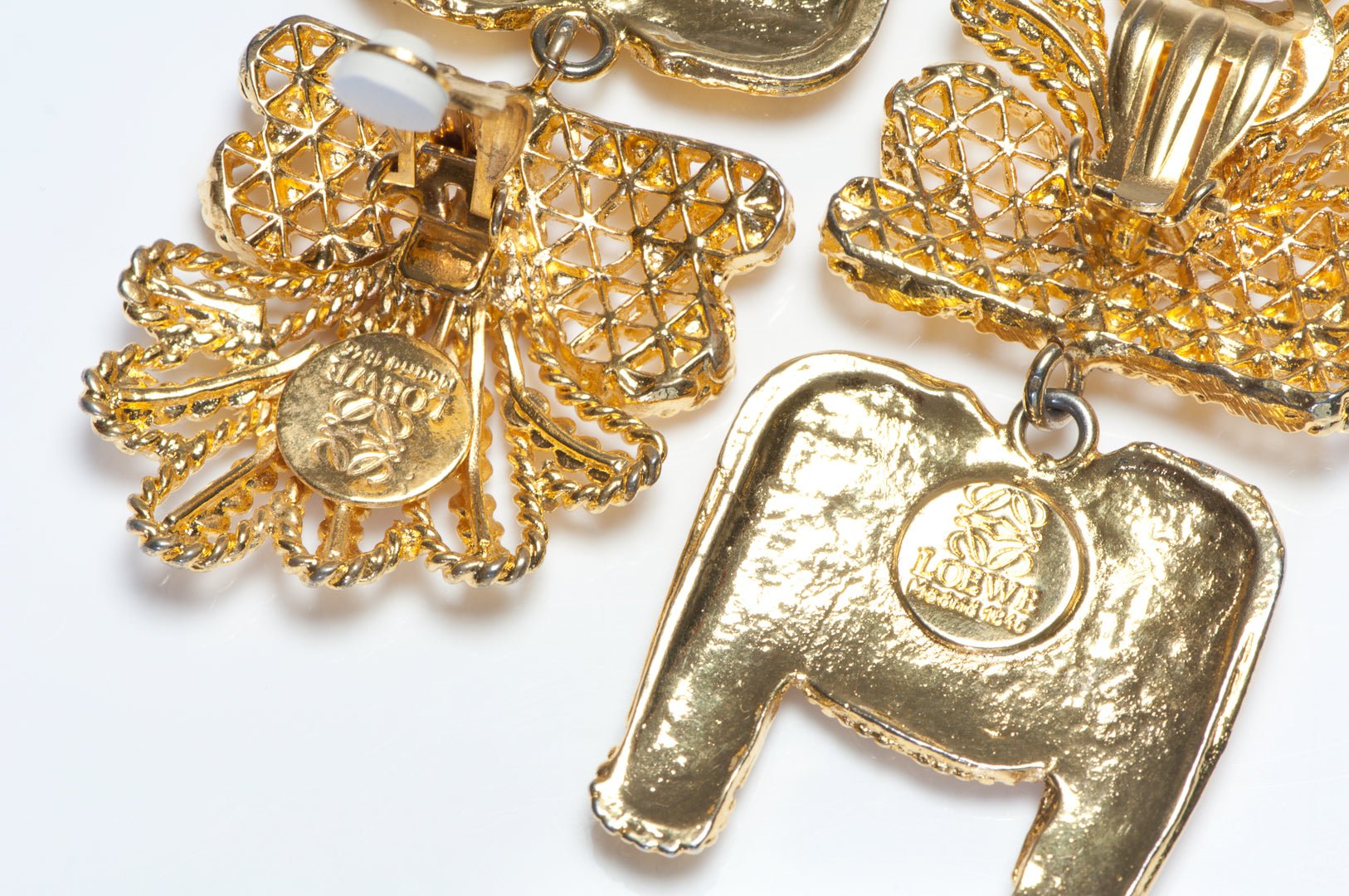 Vintage Loewe Long Gold Plated Spanish Jacket Feather Earrings