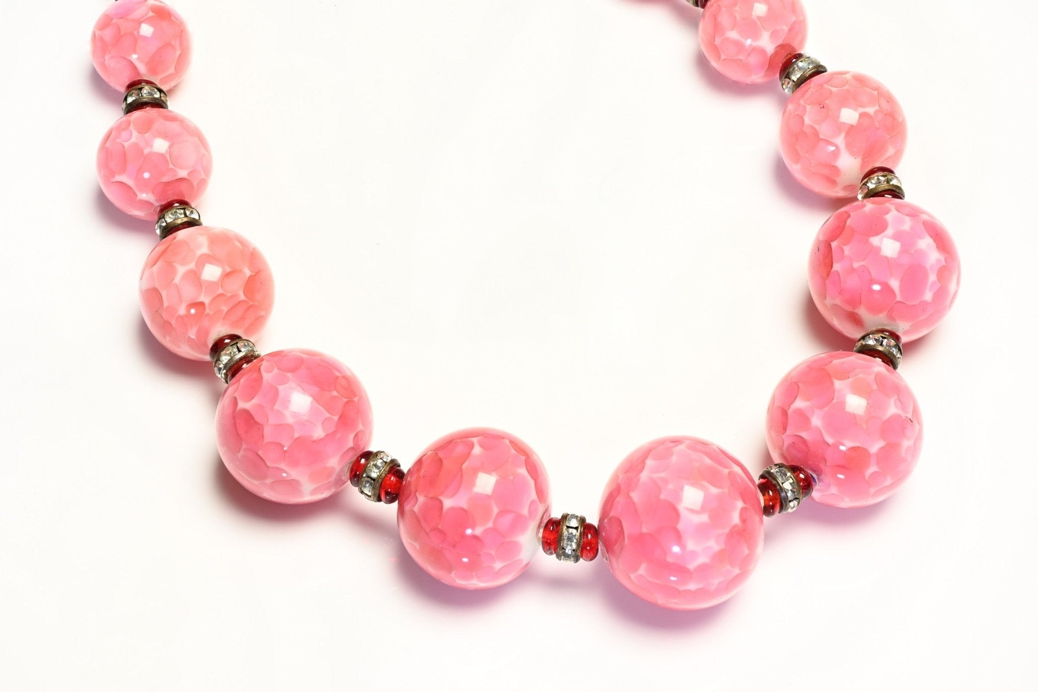 Vintage Louis Rousselet Paris Pink Red Marbled Glass Beads Collar Necklace