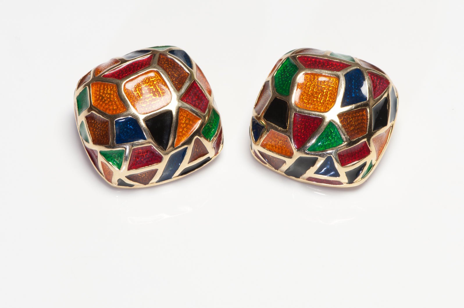 Vintage Maresca Gold Plated Orange Green Red Blue Enamel Earrings